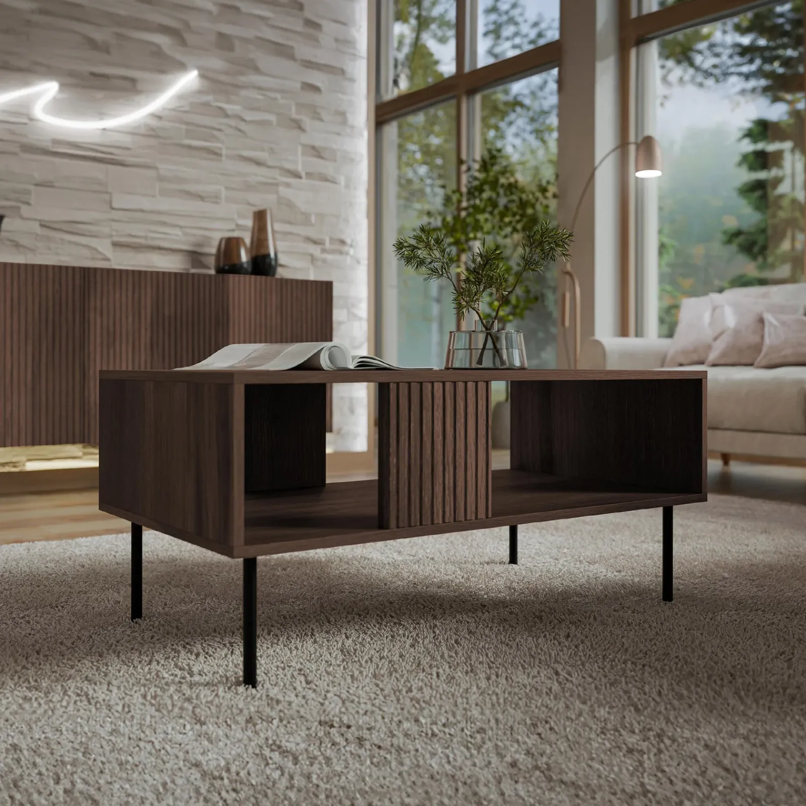 Garnero Arredamenti Tavolini Moderni|Tavolini Moderni-Tavolino da salotto 100x46cm noce cannettato Gabiot