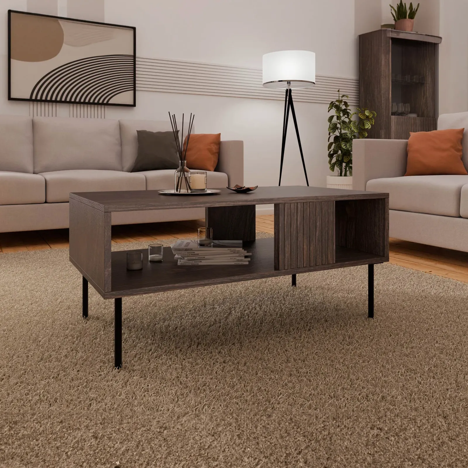 Garnero Arredamenti Tavolini Moderni|Tavolini Moderni-Tavolino da salotto 100x46cm noce cannettato Gabiot