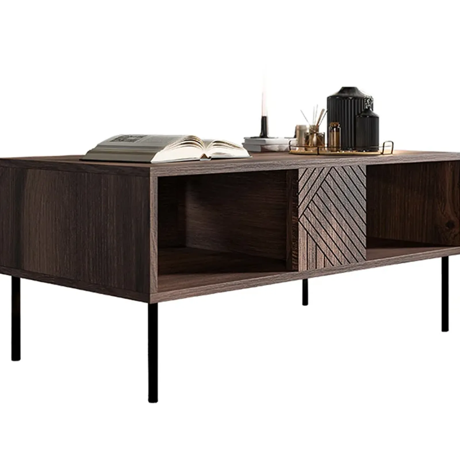 Garnero Arredamenti Tavolini Moderni|Tavolini Moderni-Tavolino da salotto 100x46cm noce scuro con frontali serigrafati Savanna