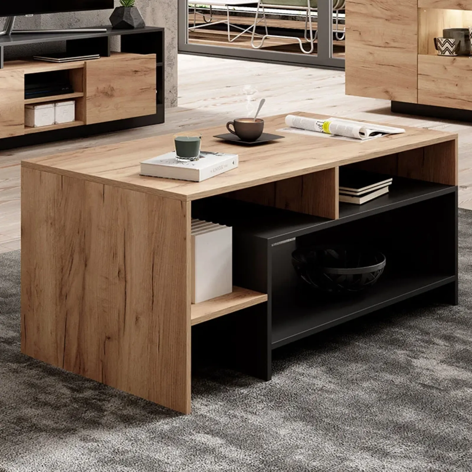 Garnero Arredamenti Tavolini Moderni|Tavolini Moderni-Tavolino da salotto 120x60cm rovere antracite Blob Rovere - Antracite