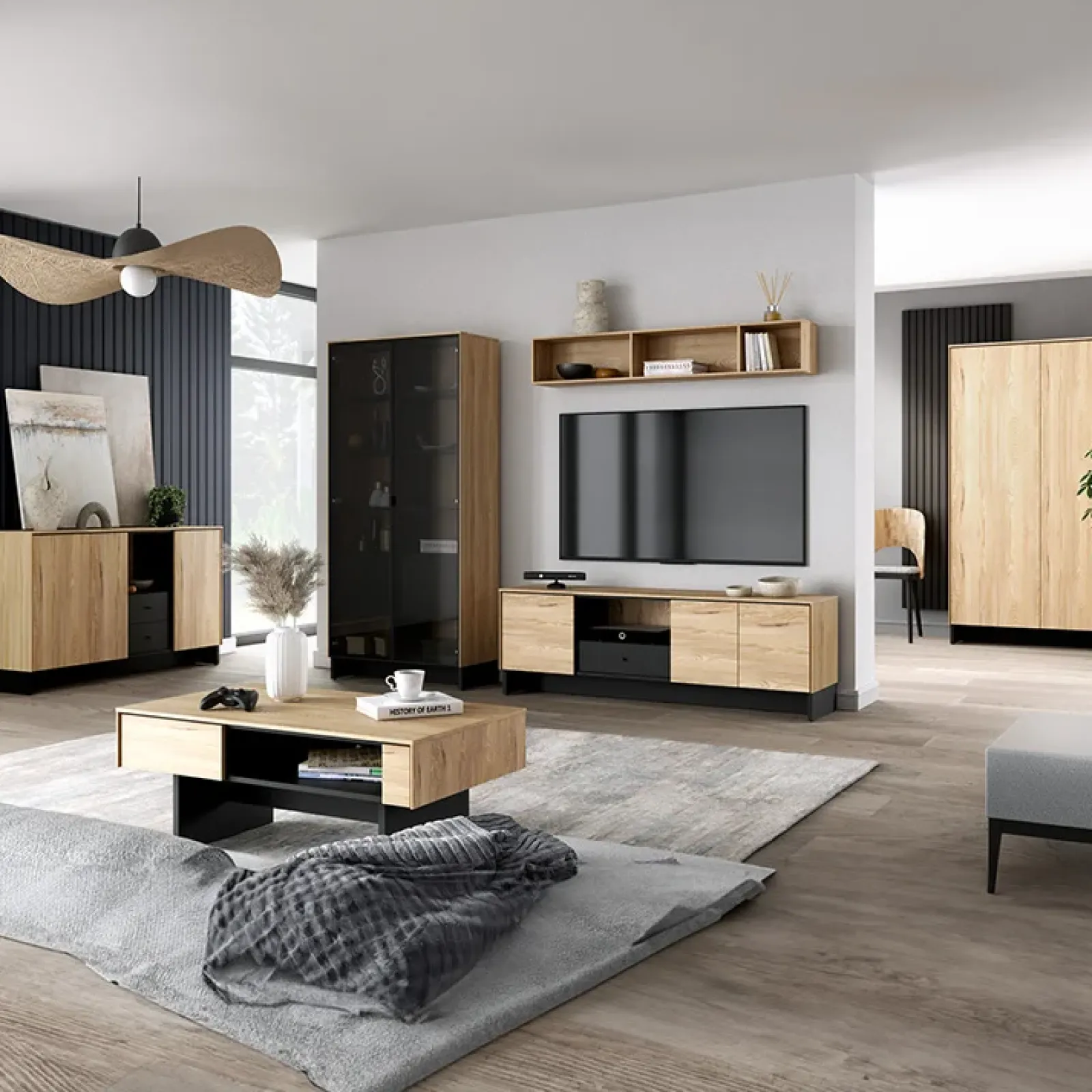 Garnero Arredamenti Tavolini Moderni|Tavolini Moderni-Tavolino da salotto 110x46cm rovere nero Alabaster