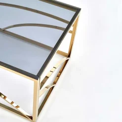 Garnero Arredamenti Tavolini Moderni|Tavolini Moderni-Tavolino da salotto 120x60cm vetro acciaio cromato Cuvel Gold Oro