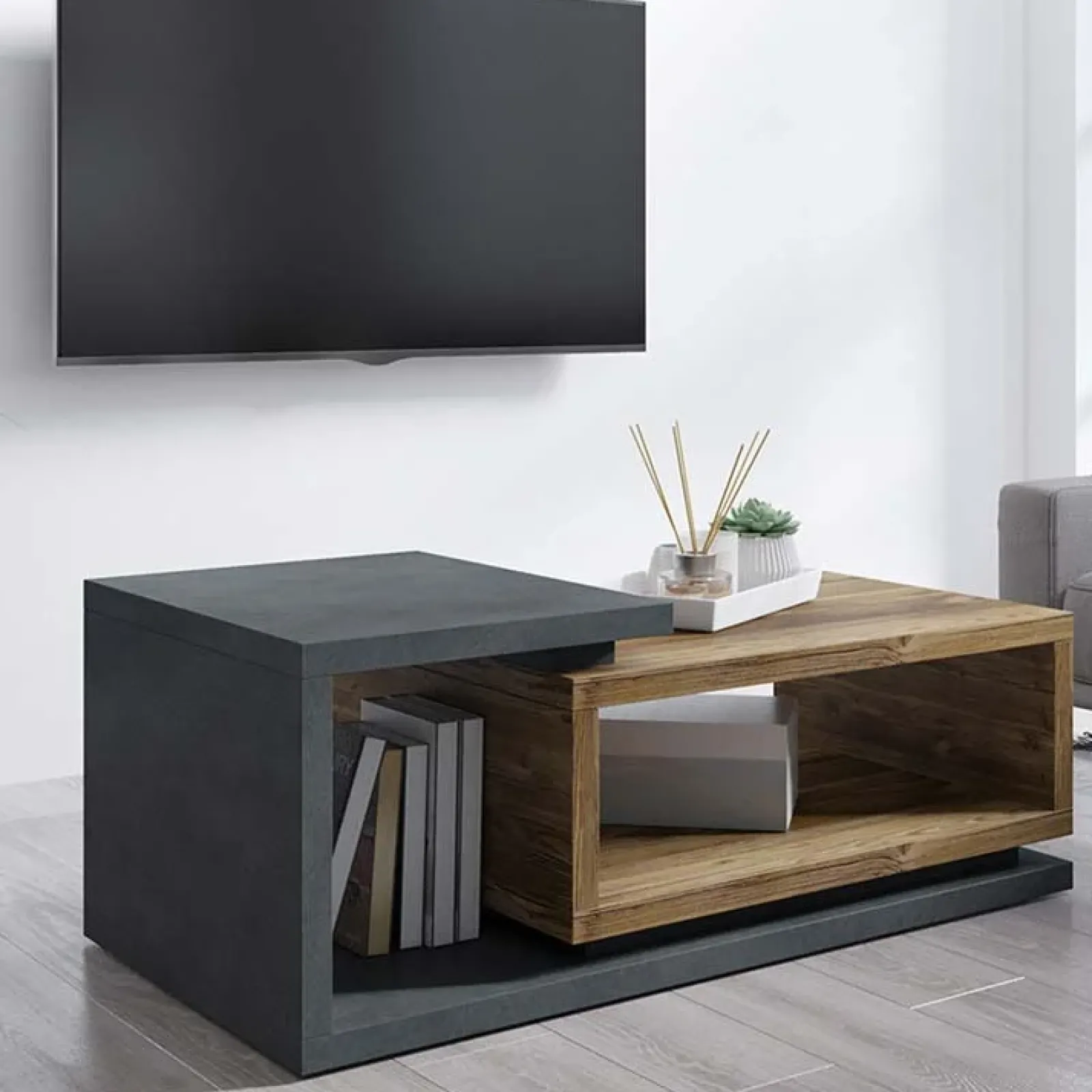 Garnero Arredamenti Tavolini Moderni|Tavolini Moderni-Tavolino da soggiorno 120x60cm design antracite noce Megan Gihome® Antracite - Noce