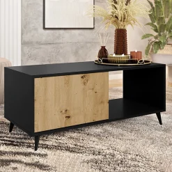 Garnero Arredamenti Tavolini Moderni|Tavolini Moderni-Tavolino da solotto 120x52cm 1 anta 2 vani rovere nero Hans