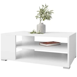 Garnero Arredamenti Tavolini Moderni|Tavolini Moderni-Tavolino salotto 100x65cm design moderno 2 ante bianco Pastello