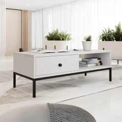 Garnero Arredamenti Tavolini Moderni|Tavolini Moderni-Tavolino salotto  90x50cm design moderno bianco Pollon Bianco Opaco