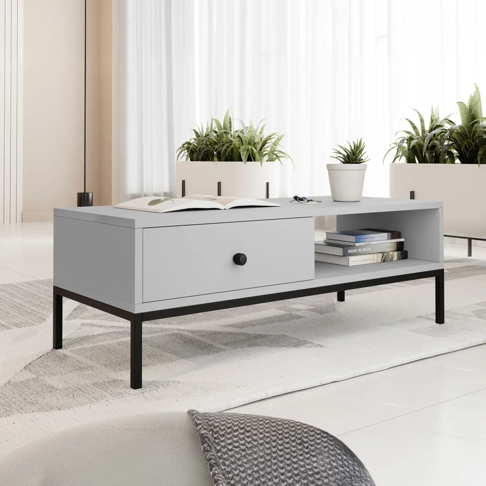 Garnero Arredamenti Tavolini Moderni|Tavolini Moderni-Tavolino salotto 90x50cm design moderno Pollon Grigio