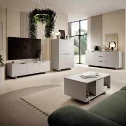 Garnero Arredamenti Tavolini Moderni|Tavolini Moderni-Tavolino soggiorno 100x55cm 2 ante grigio Stone