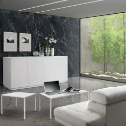 Garnero Arredamenti Tavolini Classici|Tavolini Classici-Tavolino 55x90 cm da salotto rettangolare frassino metallo Blade Bianco