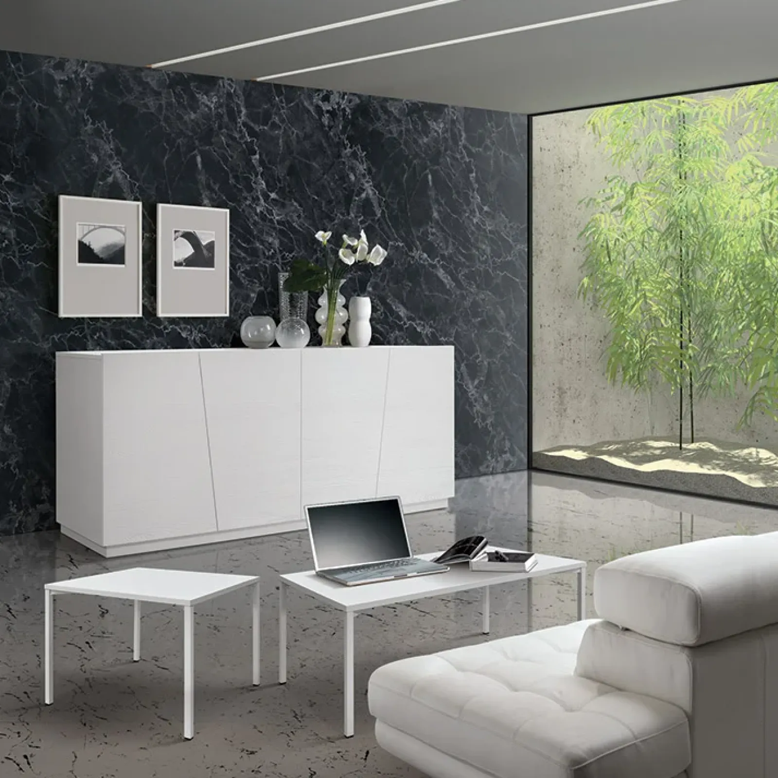 Garnero Arredamenti Tavolini Classici|Tavolini Classici-Tavolino 55x55 cm da salotto frassino metallo Blade Bianco