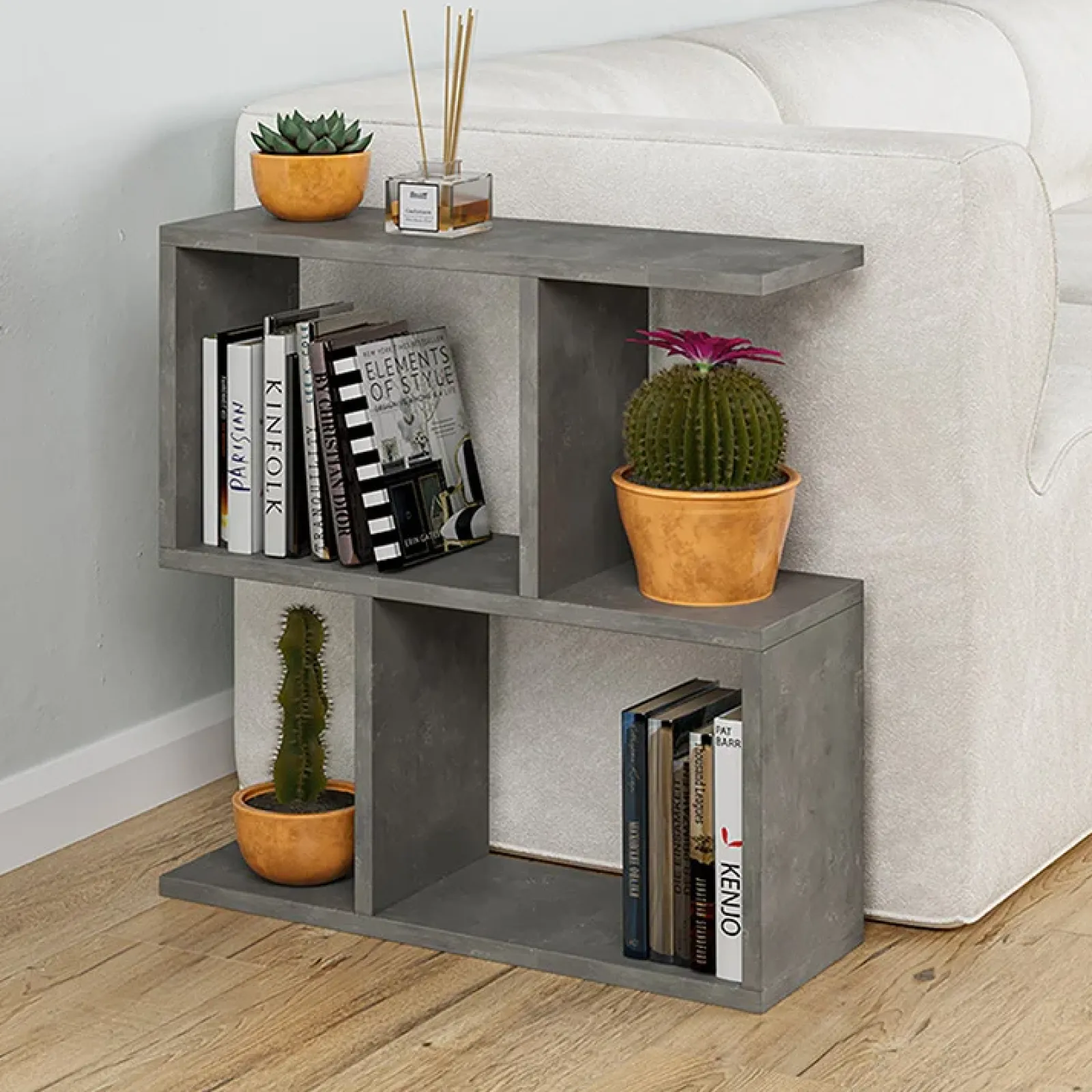 Garnero Arredamenti Tavolini Moderni|Tavolini Moderni-Tavolino 60x60cm da salotto con libreria design grigio antico Priocca Cemento