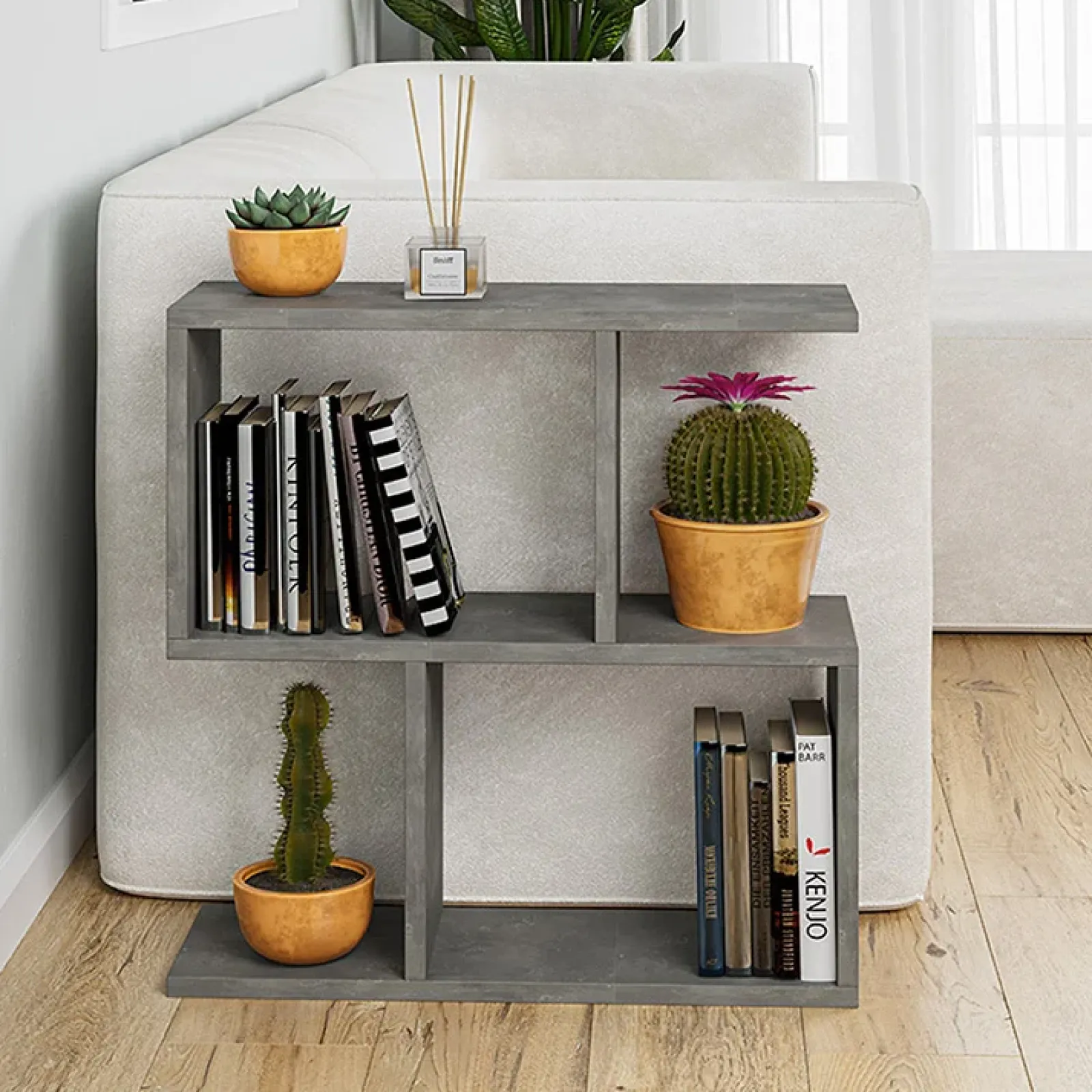 Garnero Arredamenti Tavolini Moderni|Tavolini Moderni-Tavolino 60x60cm da salotto con libreria design grigio antico Priocca Cemento