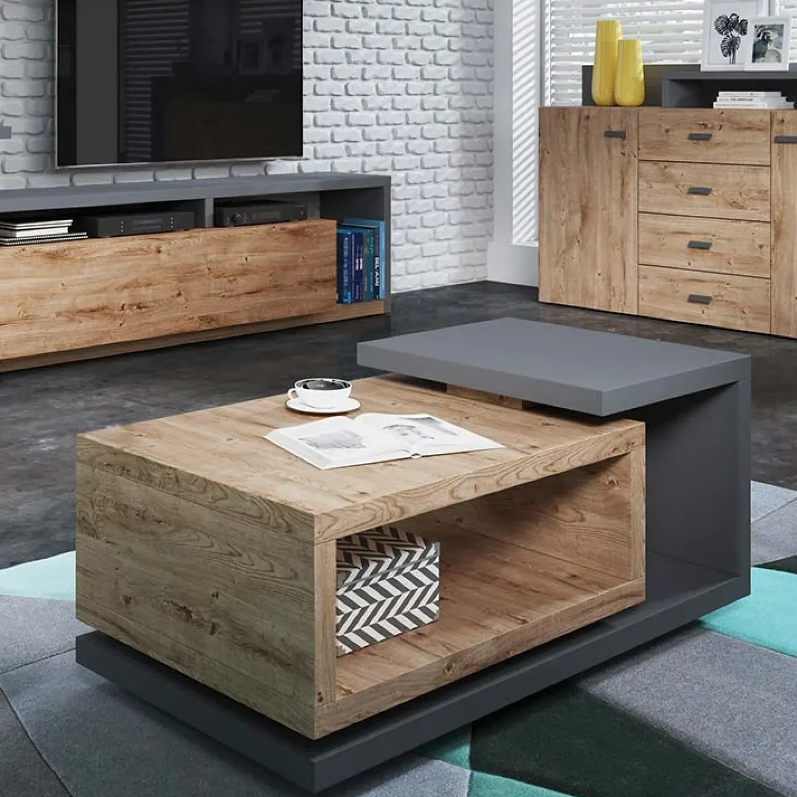 Garnero Arredamenti Tavolini Moderni|Tavolini Moderni-Tavolino 120x60cm da salotto design rovere antracite Megan Gihome® Antracite - Rovere