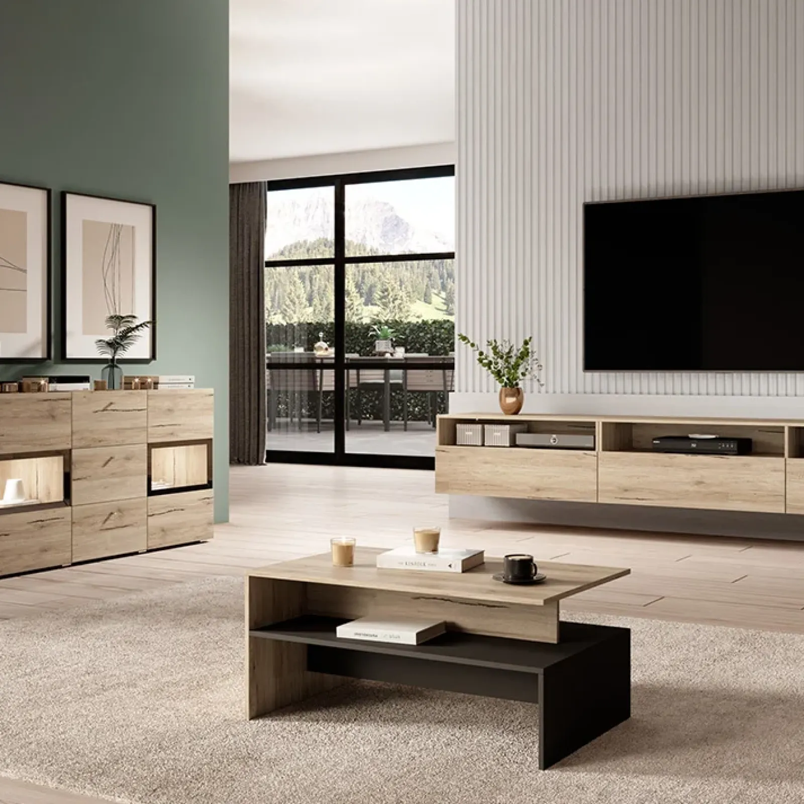 Garnero Arredamenti Tavolini Moderni|Tavolini Moderni-Tavolino 100x45cm da salotto design rovere e nero Emotion Gihome® Nero Opaco - Rovere