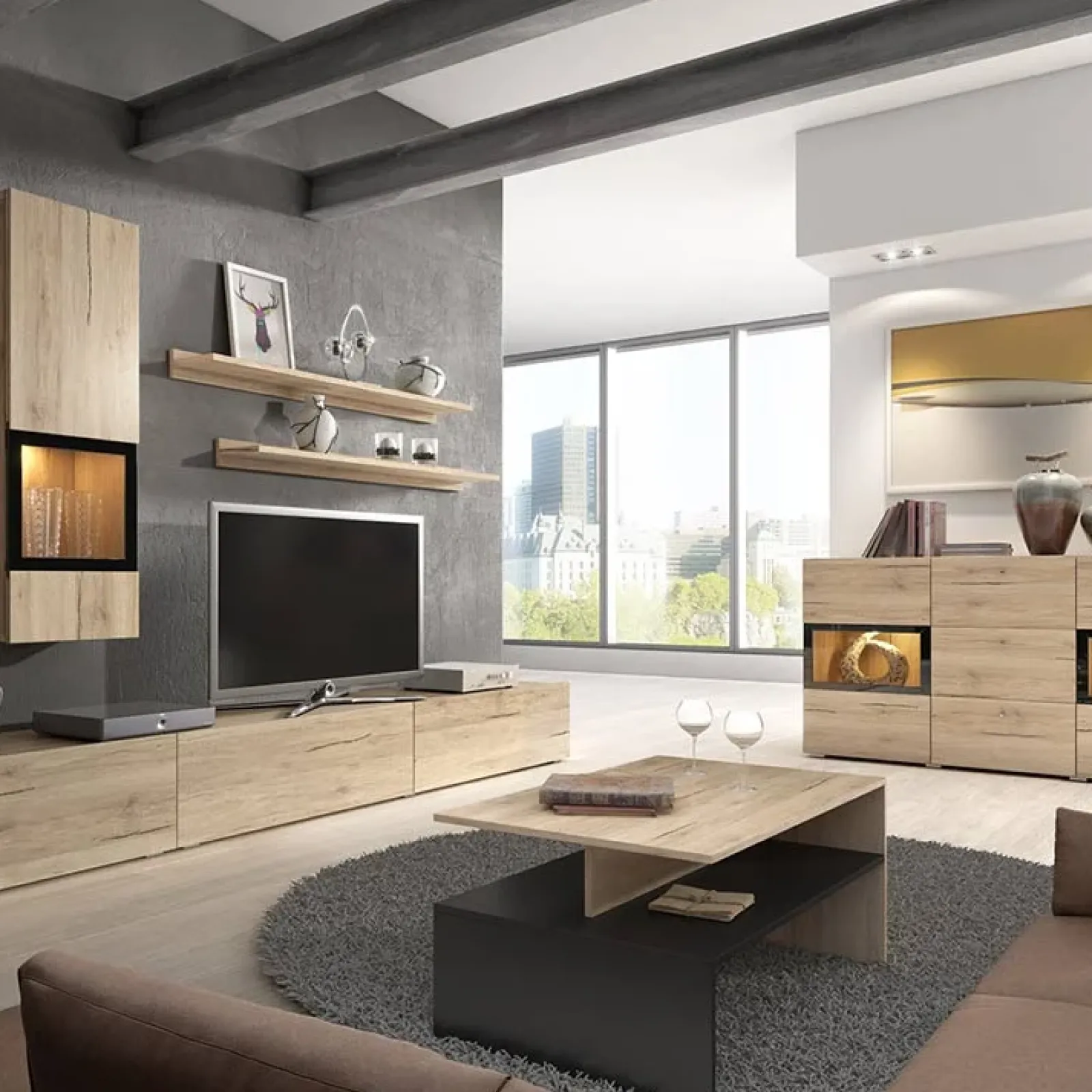 Garnero Arredamenti Tavolini Moderni|Tavolini Moderni-Tavolino 100x45cm da salotto design rovere e nero Emotion Gihome® Nero Opaco - Rovere