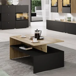 Garnero Arredamenti Tavolini Moderni|Tavolini Moderni-Tavolino 100x45cm da salotto rovere chiaro nero Emotion Gihome® Nero Opaco - Rovere Rustico