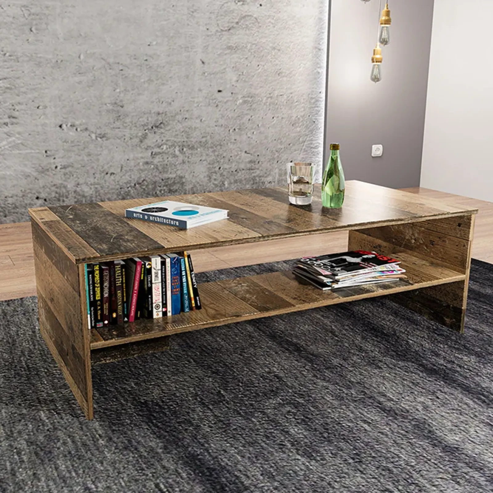 Garnero Arredamenti Tavolini Moderni|Tavolini Moderni-Tavolino 100x60cm salotto con ripiano rovere scuro West Gihome®