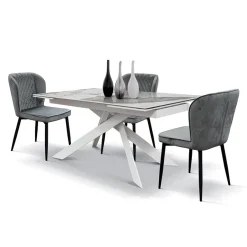 Garnero Arredamenti Tavoli Da Pranzo|Tavoli Allungabili-Tavolo 160/240 allungabile effetto marmo bianco bronzo metallo bianco Filly