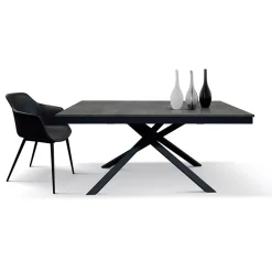 Garnero Arredamenti Tavoli Da Pranzo|Tavoli Allungabili-Tavolo 140/200 cm  allungabile acciaio ossido metallo Velvet Ossido - Nero opaco