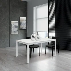 Garnero Arredamenti Tavoli Da Pranzo|Tavoli Allungabili-Tavolo 120/170 cm allungabile metallo bianco Larkin Bianco Frassinato