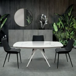 Garnero Arredamenti Tavoli Da Pranzo|Tavoli Allungabili-Tavolo 120/180 cm allungabile bianco effetto marmo metallo Globo Marmo bianco