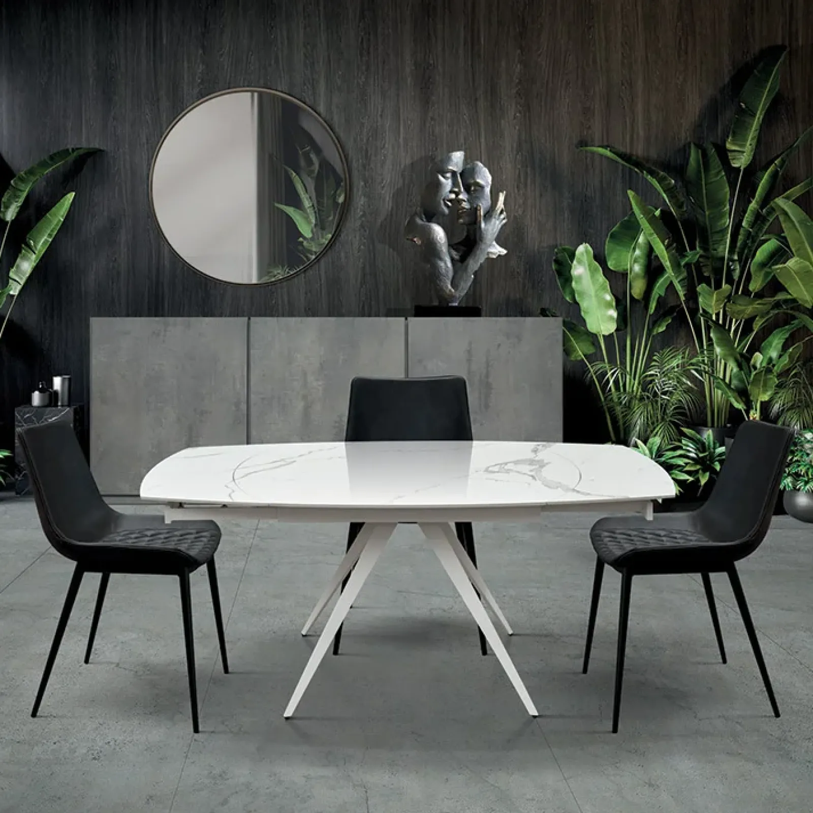 Garnero Arredamenti Tavoli Da Pranzo|Tavoli Allungabili-Tavolo 120/180 cm allungabile bianco effetto marmo metallo Globo Marmo bianco