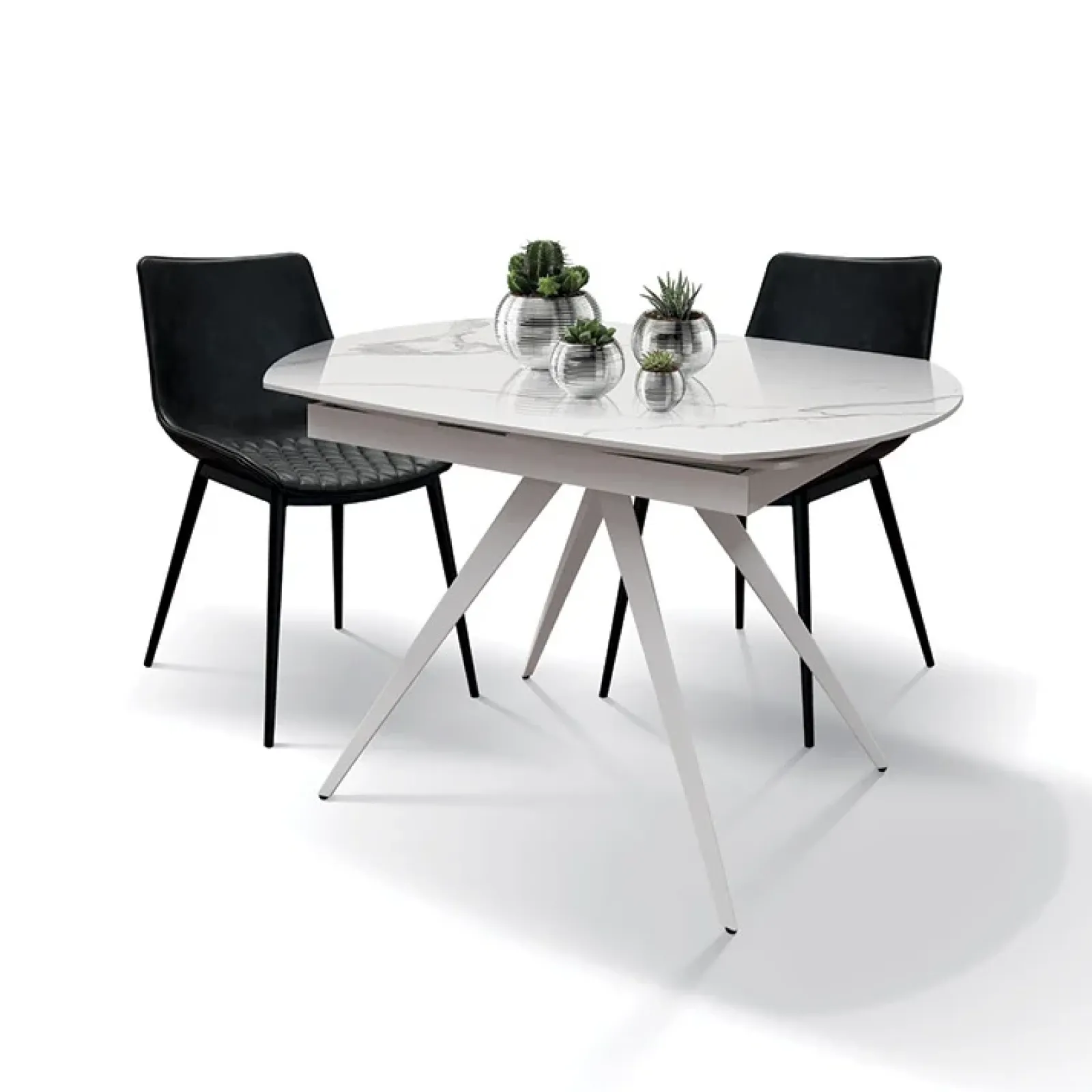 Garnero Arredamenti Tavoli Da Pranzo|Tavoli Allungabili-Tavolo 120/180 cm allungabile bianco effetto marmo metallo Globo Marmo bianco