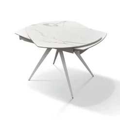 Garnero Arredamenti Tavoli Da Pranzo|Tavoli Allungabili-Tavolo 120/180 cm allungabile bianco effetto marmo metallo Globo Marmo bianco
