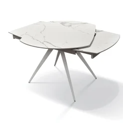 Garnero Arredamenti Tavoli Da Pranzo|Tavoli Allungabili-Tavolo 120/180 cm allungabile bianco effetto marmo metallo Globo Marmo bianco