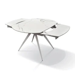 Garnero Arredamenti Tavoli Da Pranzo|Tavoli Allungabili-Tavolo 120/180 cm allungabile bianco effetto marmo metallo Globo Marmo bianco