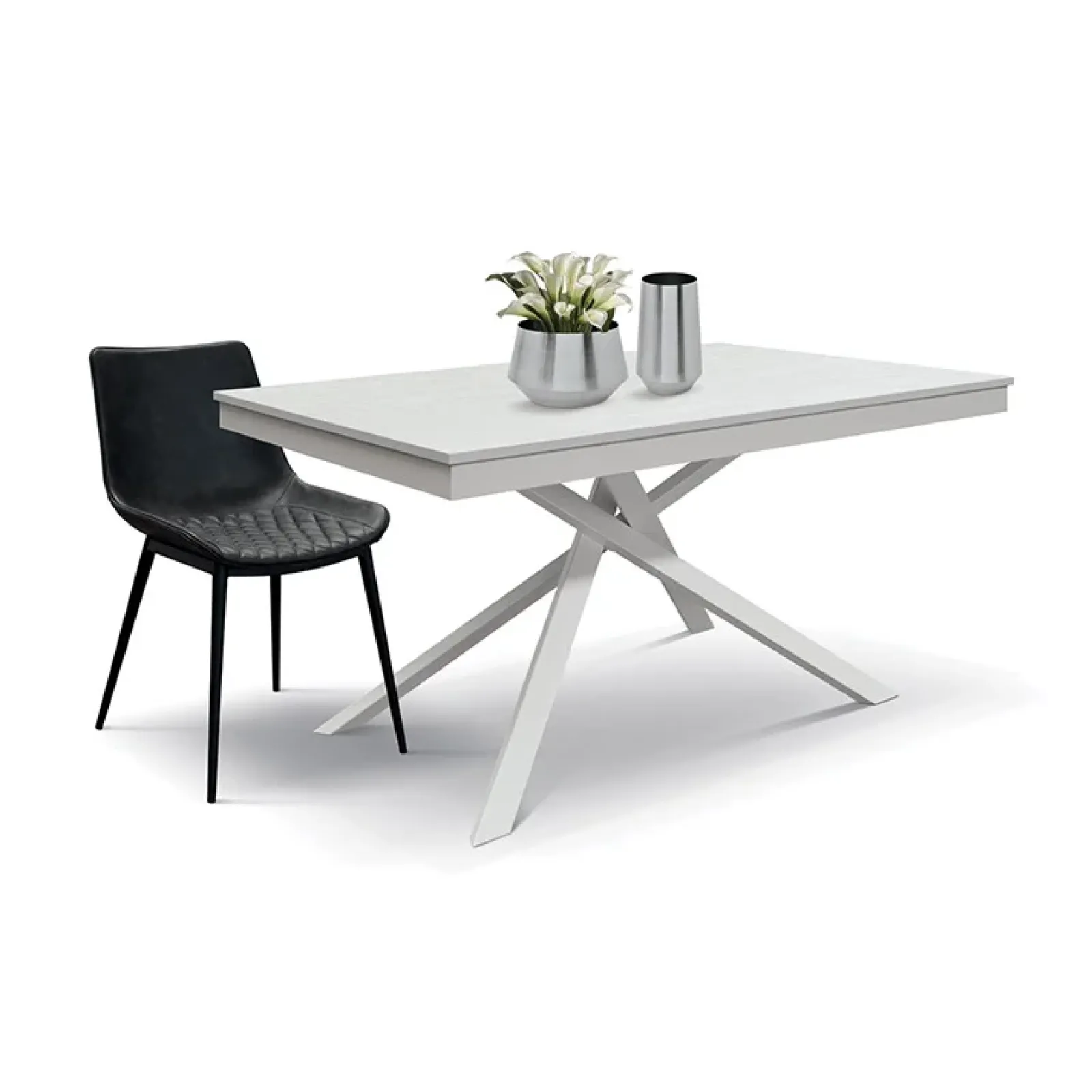 Garnero Arredamenti Tavoli Da Pranzo|Tavoli Allungabili-Tavolo 120/170 cm allungabile bianco frassinato metallo bianco Velvet Bianco Frassinato - Bianco opaco
