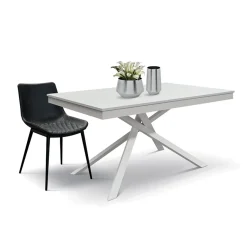Garnero Arredamenti Tavoli Da Pranzo|Tavoli Allungabili-Tavolo 160/220 cm allungabile bianco frassinato metallo bianco Velvet Bianco Frassinato - Bianco opaco