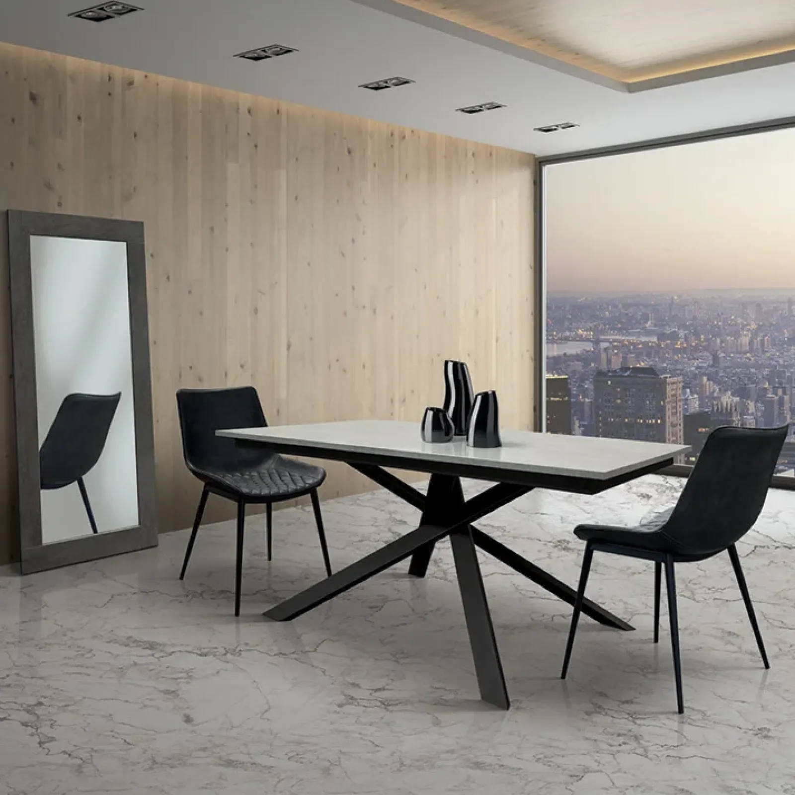 Garnero Arredamenti Tavoli Da Pranzo|Tavoli Allungabili-Tavolo 140/200 cm allungabile cemento metallo ossido Velvet Nero - Cemento