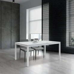 Garnero Arredamenti Tavoli Da Pranzo|Tavoli Allungabili-Tavolo 110/160 cm allungabile effetto metallo bianco Larkin Marmo bianco