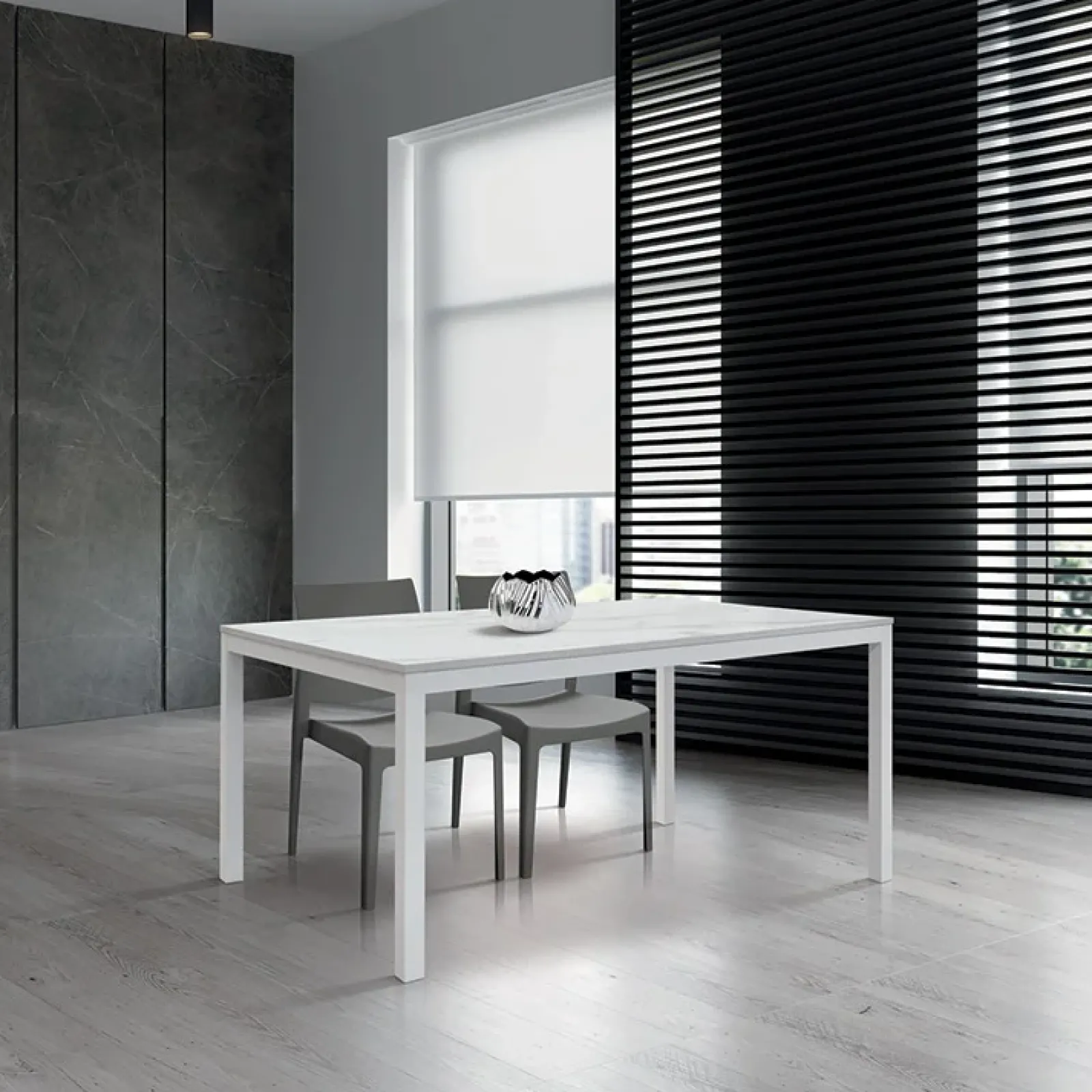 Garnero Arredamenti Tavoli Da Pranzo|Tavoli Allungabili-Tavolo 110/160 cm allungabile effetto metallo bianco Larkin Marmo bianco