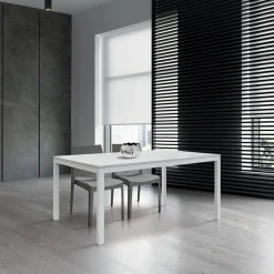 Garnero Arredamenti Tavoli Da Pranzo|Tavoli Allungabili-Tavolo 140/200 cm allungabile effetto metallo bianco Larkin Marmo bianco
