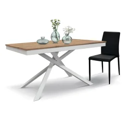 Garnero Arredamenti Tavoli Da Pranzo|Tavoli Allungabili-Tavolo 120/170 cm allungabile rovere rustico metallo bianco Velvet Rovere - Bianco