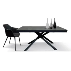 Garnero Arredamenti Tavoli Da Pranzo|Tavoli Allungabili-Tavolo allungabile 160/220 cm moderno acciaio ossido metallo Velvet Ossido - Nero opaco
