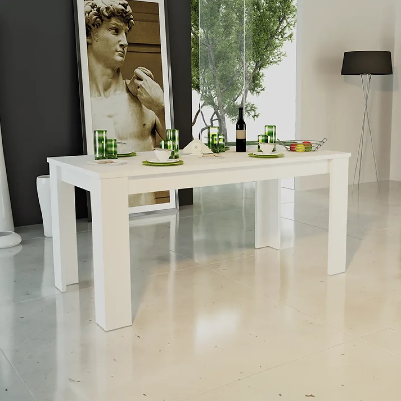 Garnero Arredamenti Tavoli Da Pranzo|Tavoli Allungabili-Tavolo allungabile 160-210cm Zenzero Bianco Opaco