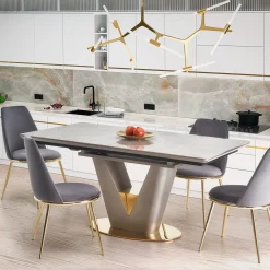 Garnero Arredamenti Tavoli Da Pranzo|Tavoli Allungabili-Tavolo allungabile 160/220cm da pranzo effetto marmo grigio Adige