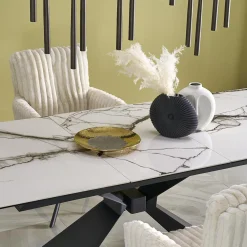 Garnero Arredamenti Tavoli Da Pranzo|Tavoli Allungabili-Tavolo allungabile 180/230cm effetto marmo bianco nero Silvano