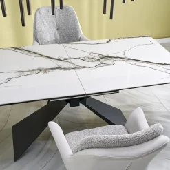Garnero Arredamenti Tavoli Da Pranzo|Tavoli Allungabili-Tavolo allungabile 180/230cm effetto marmo bianco nero Silvano