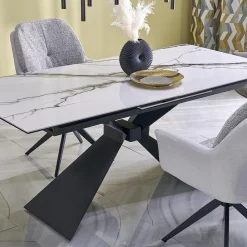 Garnero Arredamenti Tavoli Da Pranzo|Tavoli Allungabili-Tavolo allungabile 180/230cm effetto marmo bianco nero Silvano
