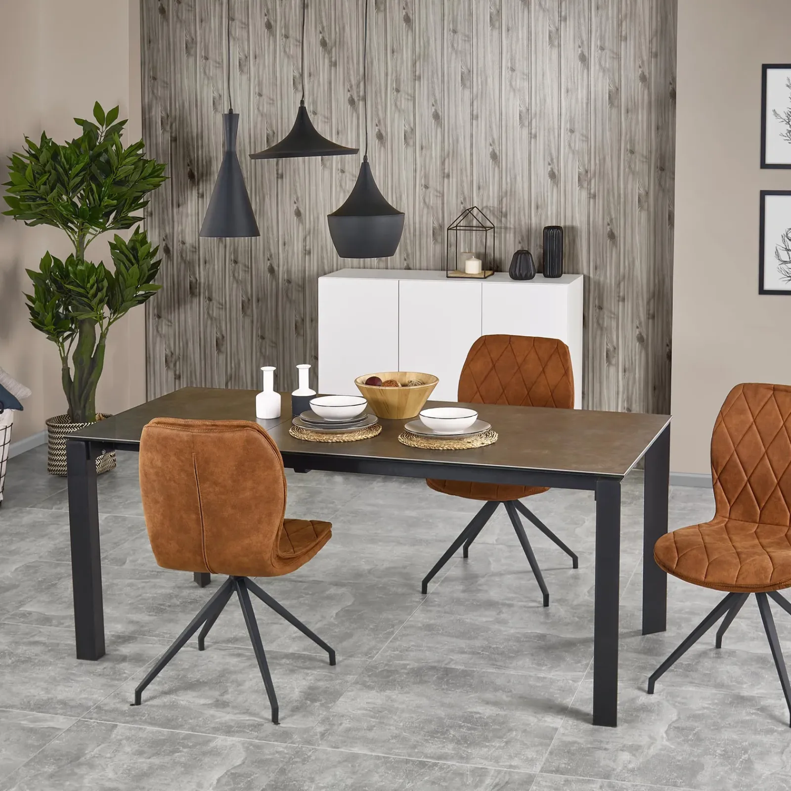 Garnero Arredamenti Tavoli Da Pranzo|Tavoli Allungabili-Tavolo allungabile 120/180cm effetto pietra acciaio nero Alder