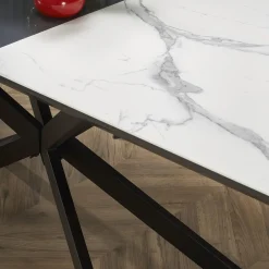 Garnero Arredamenti Tavoli Da Pranzo|Tavoli Allungabili-Tavolo allungabile 160/200cm moderno effetto marmo bianco nero Lennox
