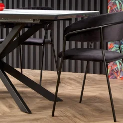 Garnero Arredamenti Tavoli Da Pranzo|Tavoli Allungabili-Tavolo allungabile 160/200cm moderno effetto marmo bianco nero Lennox