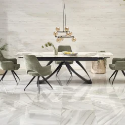 Garnero Arredamenti Tavoli Da Pranzo|Tavoli Allungabili-Tavolo allungabile 180/260cm moderno effetto marmo bianco nero Novellino