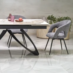 Garnero Arredamenti Tavoli Da Pranzo|Tavoli Allungabili-Tavolo allungabile 180/260cm moderno effetto marmo bianco nero Novellino