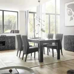 Garnero Arredamenti Tavoli Laccati|Tavoli Da Pranzo-Tavolo allungabile 137/185cm moderno grigio con serigrafia Marvis Antracite