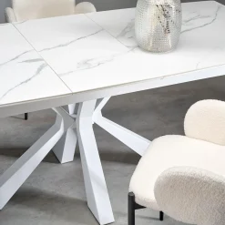 Garnero Arredamenti Tavoli Laccati|Tavoli Da Pranzo-Tavolo allungabile 160/200cm moderno effetto marmo bianco Lucinda